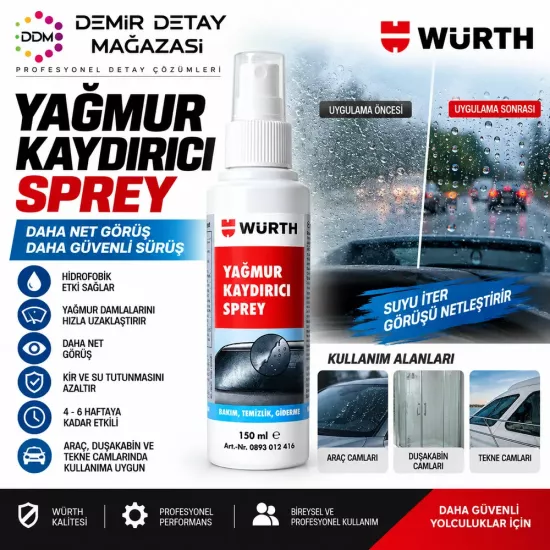Würth Yağmur Kaydırıcı Sprey 150 ml | Cam Su İtici