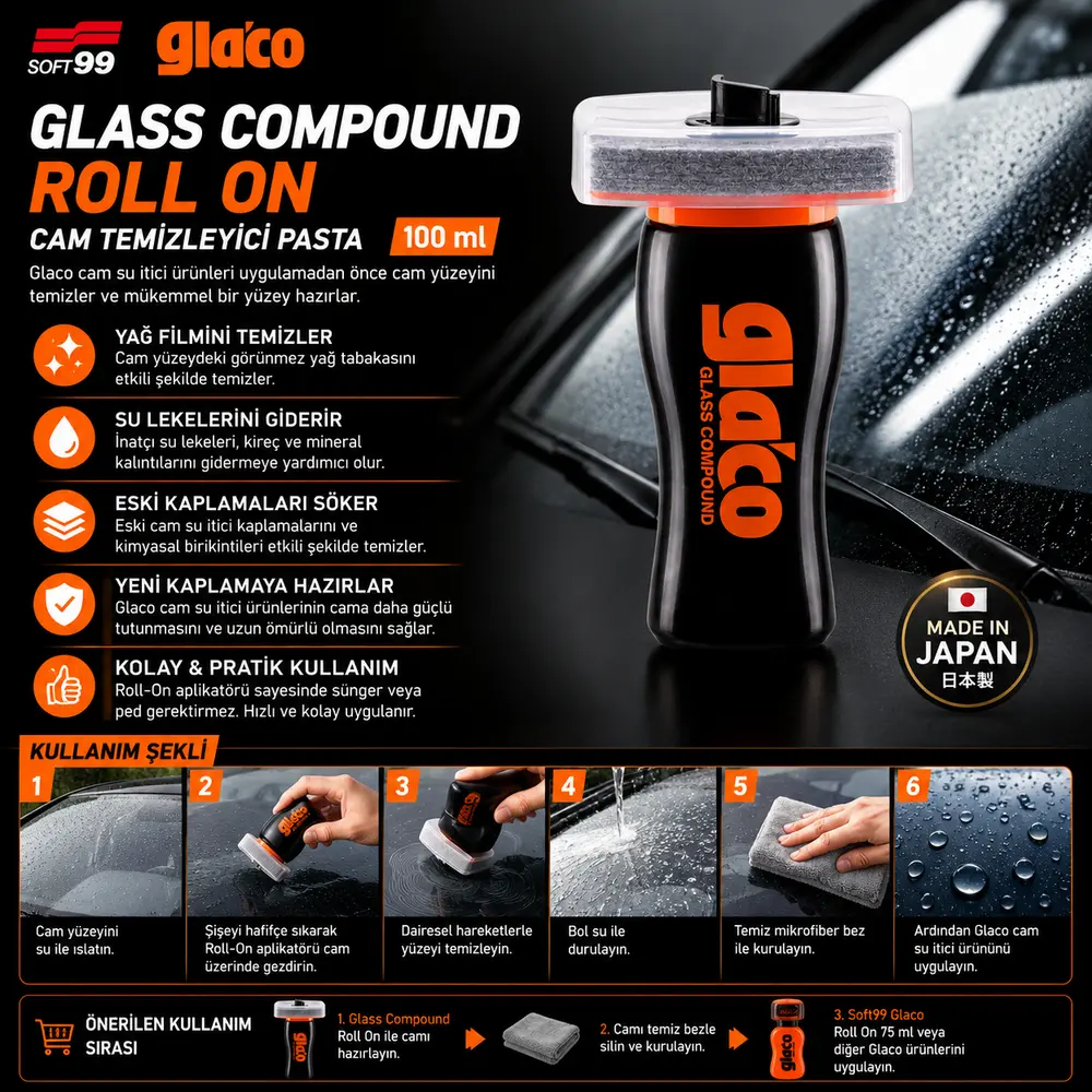 Soft99 Glaco Glass Compound Roll On Cam Temizleyici Pasta 100 ml