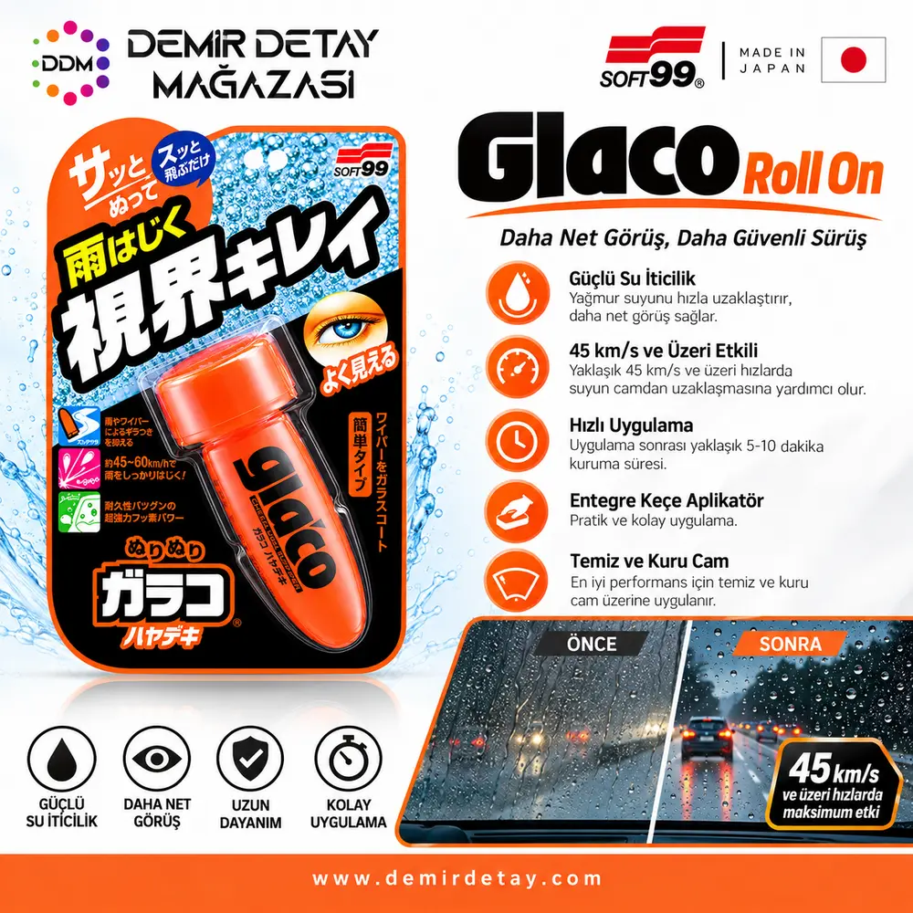 Soft99 Glaco Roll On Yağmur Su Kaydırıcı Cam Kaplama 75 ml