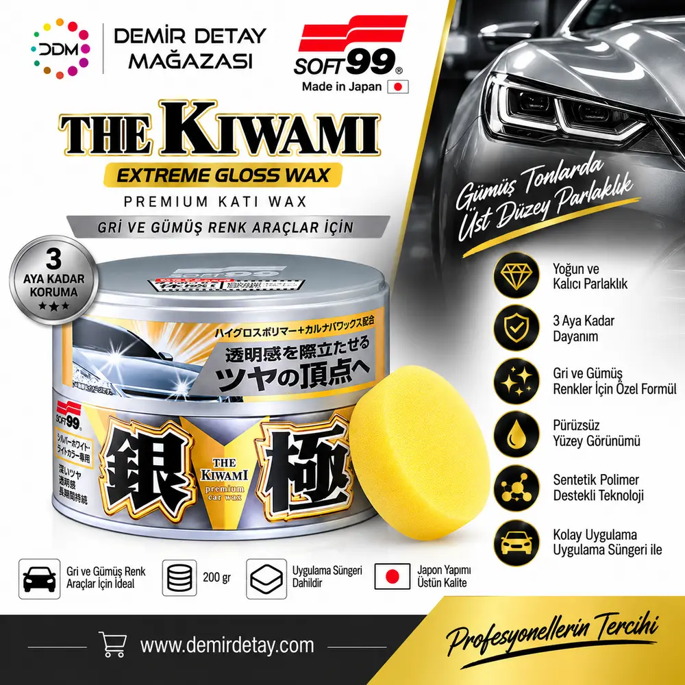 Soft99 Kiwami Extreme Gloss Wax Silver Gri Araçlar İçin Katı Wax 200 gr