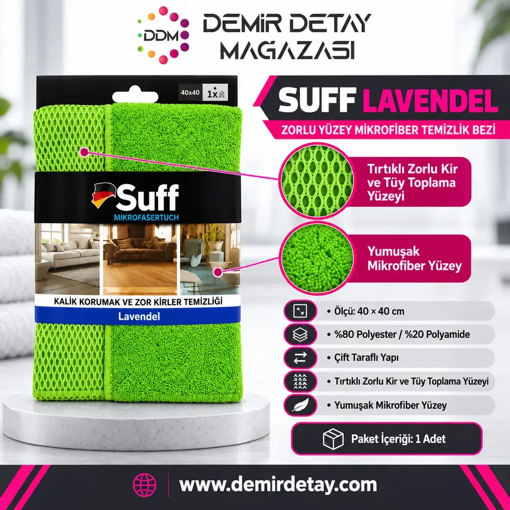 Suff Lavendel Tırtıklı Zorlu Yüzey Mikrofiber Bezi 40x40 cm