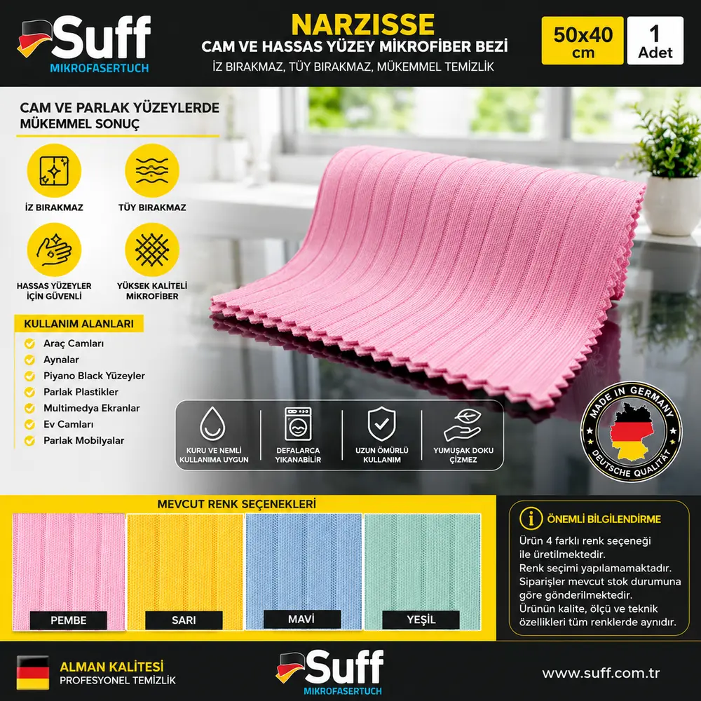 Suff Narzisse Cam ve Hassas Yüzey Mikrofiber Bezi 50x40 cm 1 Adet