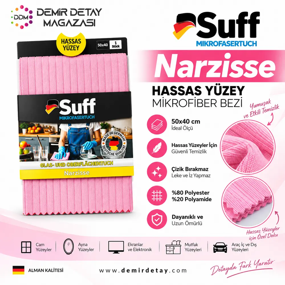 Suff Narzisse Hassas Yüzey Mikrofiber Bezi 50x40 cm