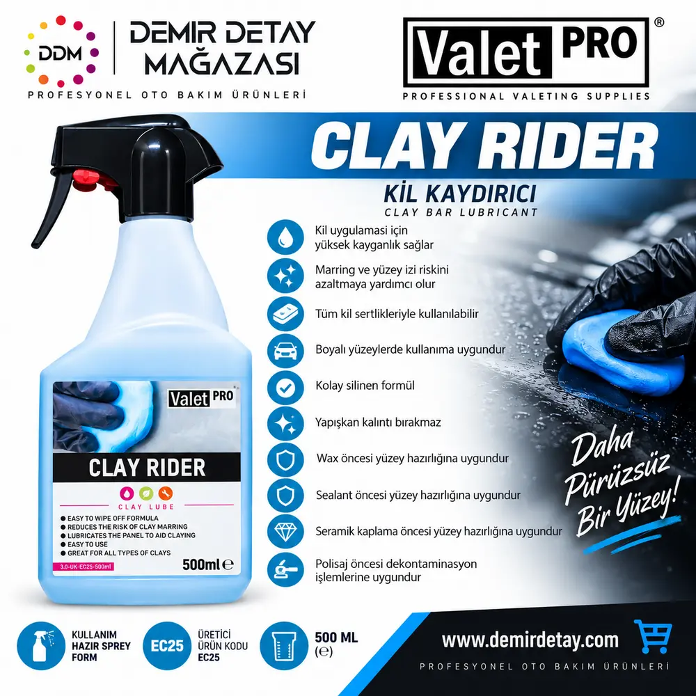 ValetPRO Clay Rider Kil Kaydırıcı & Kil Uygulama Spreyi 500 ml