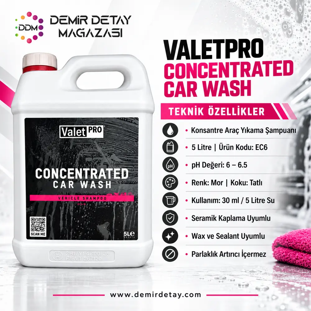 ValetPRO Concentrated Car Wash pH Dengeli Konsantre Araç Şampuanı 5 L