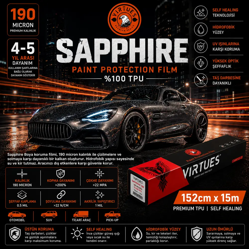 Virtues Sapphire 190 Boya Koruma Filmi %100 TPU 152 cm x 15 Metre