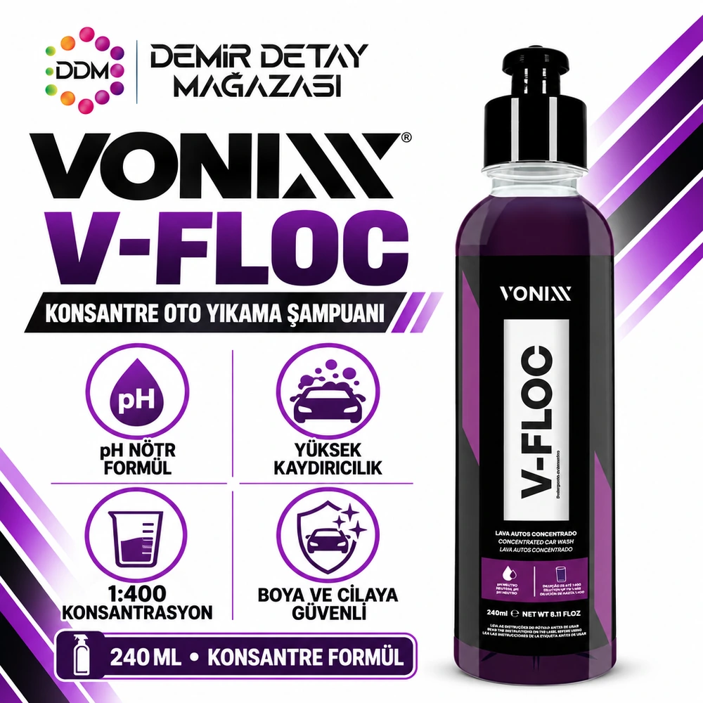 Vonixx V-Floc pH Nötr Oto Yıkama Şampuanı – Yüksek Kayganlık ve Parlaklık 240 ml
