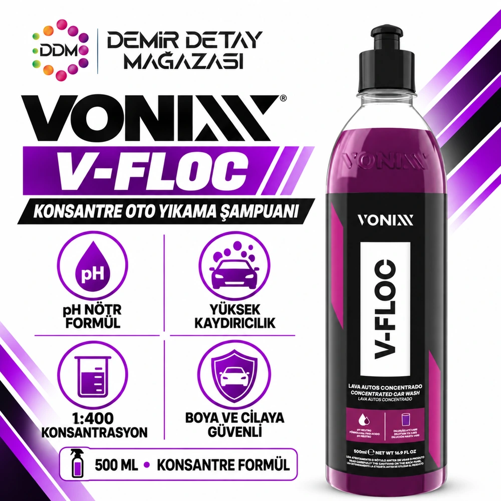 Vonixx V-Floc pH Nötr Oto Yıkama Şampuanı – Yüksek Kayganlık ve Parlaklık 500 ml