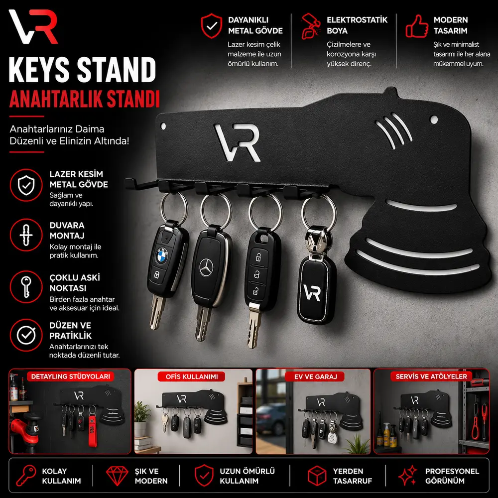 VR Keys Stand Metal Anahtarlık Standı Duvar Tipi Anahtar Askılığı