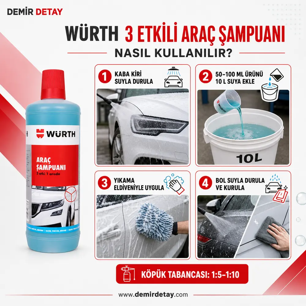 Würth 3 Etkili Araç Şampuanı 1 Litre