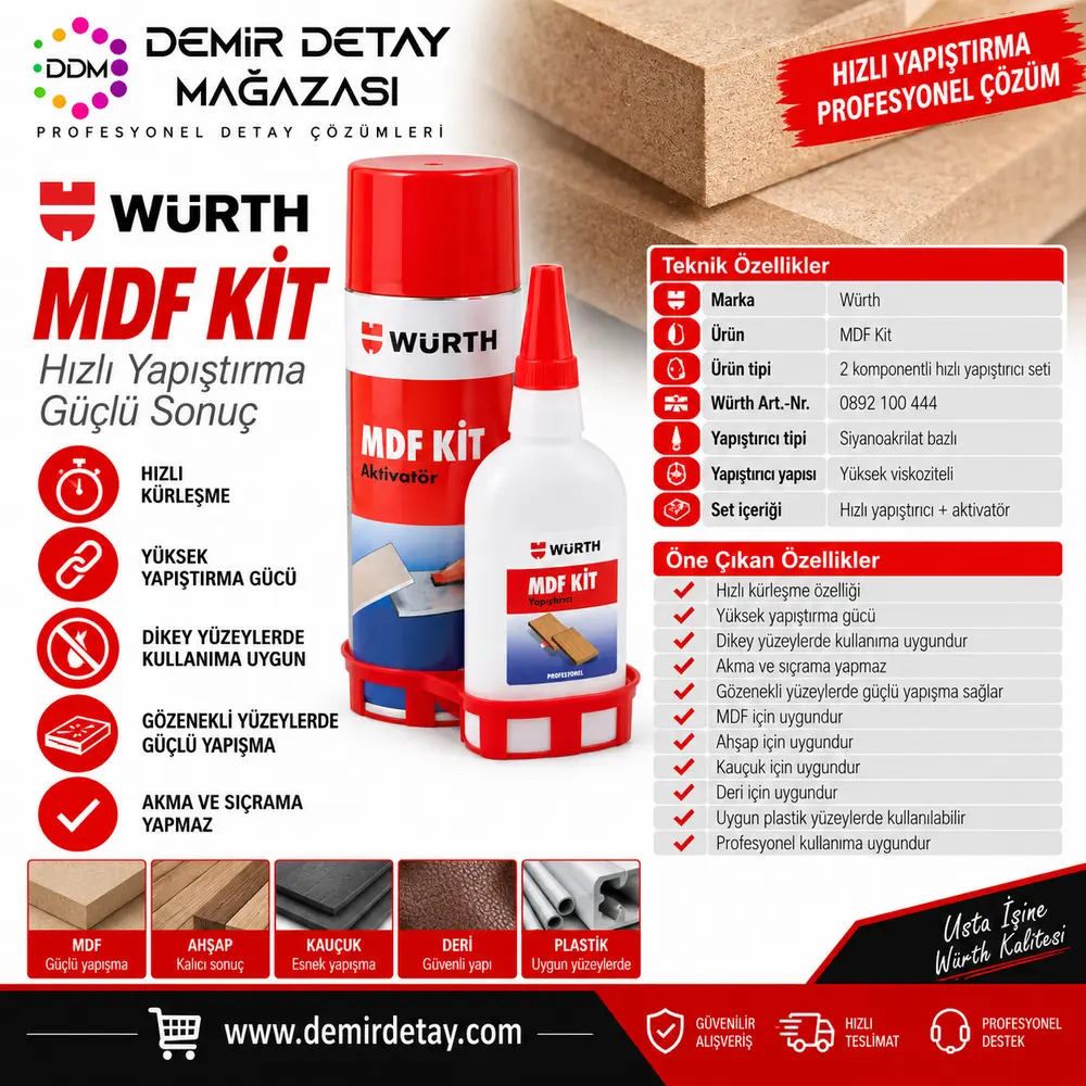 Würth MDF Kit 2 Komponentli Hızlı Yapıştırıcı 100 + 500 ml