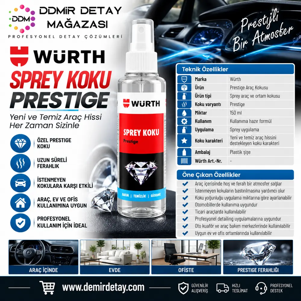 Würth Prestige Araç Kokusu 150 ml | Yeni Araç Kokulu Sprey