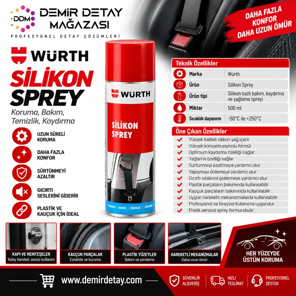 Würth Silikon Sprey 500 ml | Plastik Kauçuk Bakım ve Yağlama Spreyi